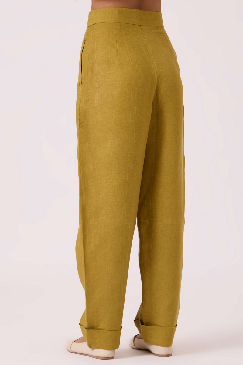 Pip Olive Linen Pants linen by The Summer House in olive color for women in Singapore