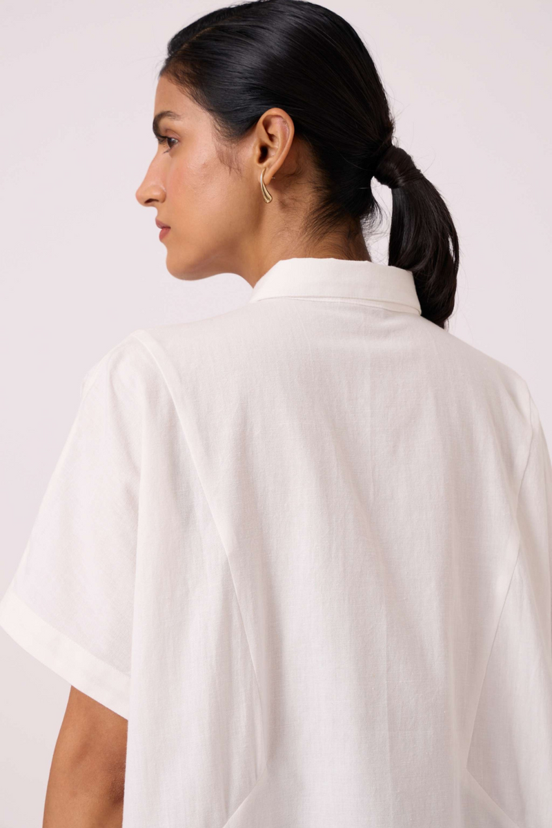 Sibyl Handwoven Embrodiered Shirt cotton by The Summer House in beige color for women in Singapore