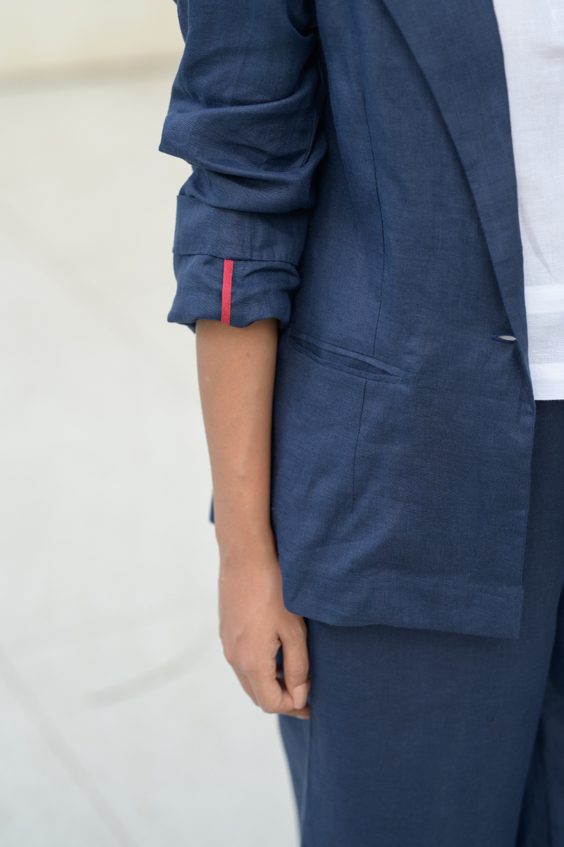 Midnight Line Suit linen co-ord set by Zanzibar Living in midnight blue for women in Singapore