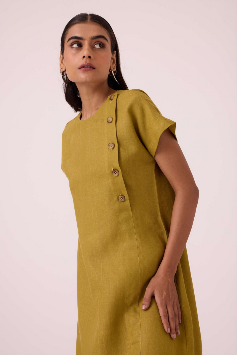 Liza Olive Linen Dress linen by The Summer House in mauve color for women in Singapore