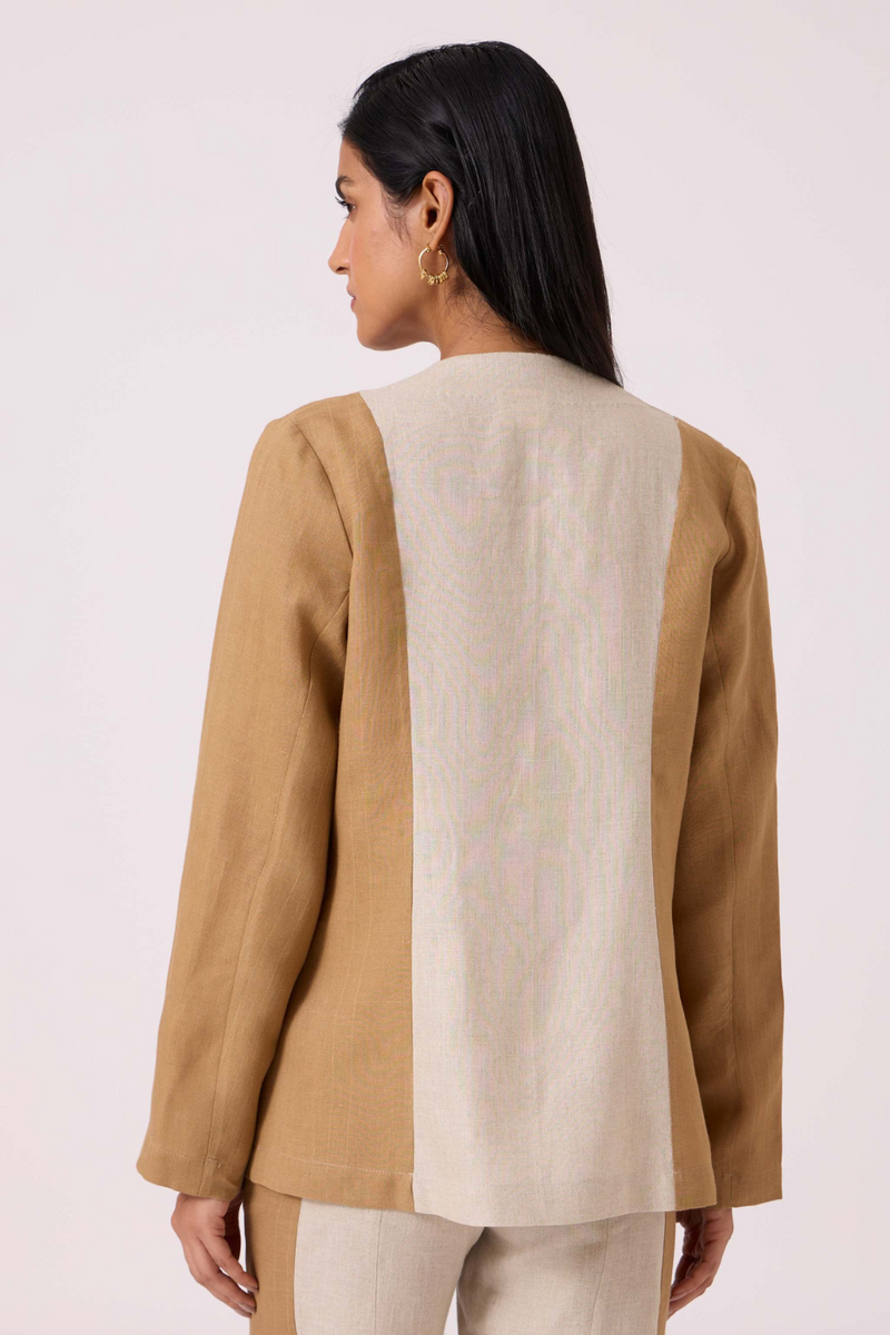Dimtri Linen Panelled Jacket linen by The Summer House in beige color for women in Singapore