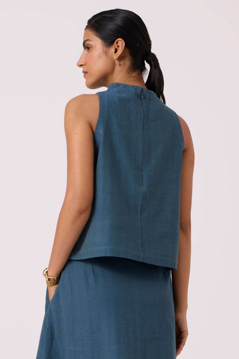 Ernest Blue Handwoven Cropped Top cotton by The Summer House in green color for women in Singapore