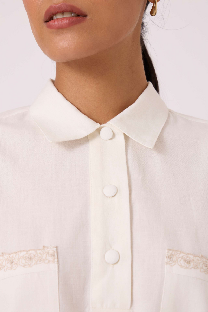 Alyosha Handwoven Embroidered Shirt cotton by The Summer House in white color for women in Singapore