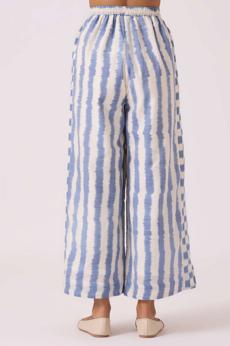 Ivan Blue Striped Ikat Pants cotton by The Summer House in blue color for women in Singapore