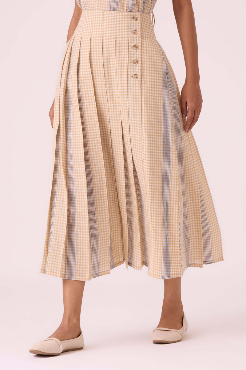 Mikhail Beige Handwoven Skirt cotton by The Summer House in beige color for women in Singapore