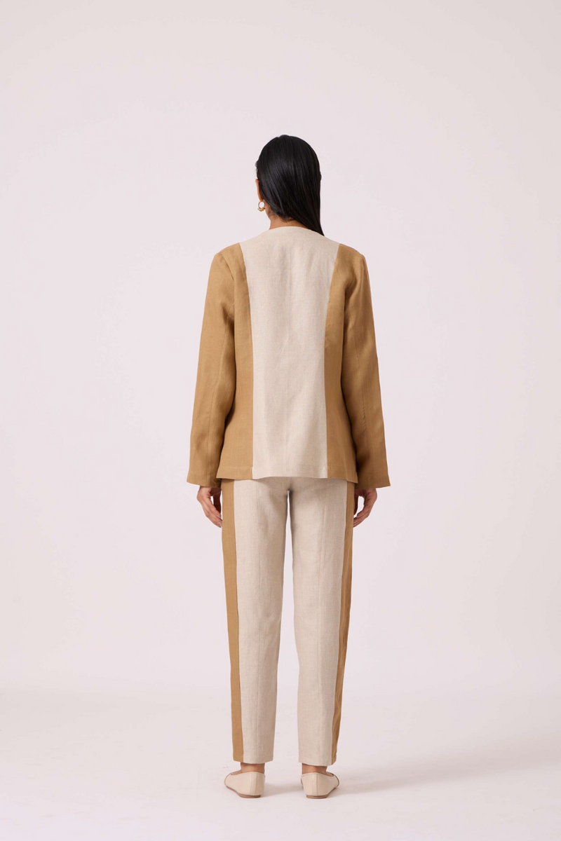 Dimtri Linen Panelled Set linen by The Summer House in beige color for women in Singapore