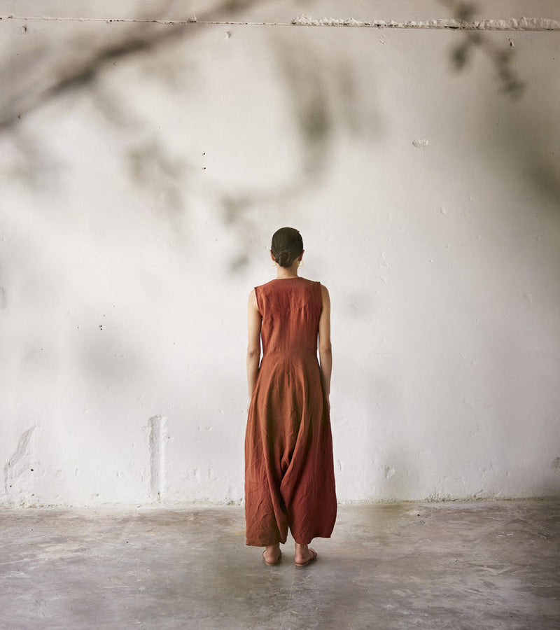 Morning Glory Jumpsuit linen Jumpsuits by Khara Kapas in red for women in Singapore