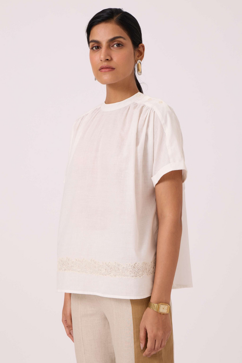 Garcia Handwoven Embroidered Top cotton by The Summer House in white color for women in Singapore