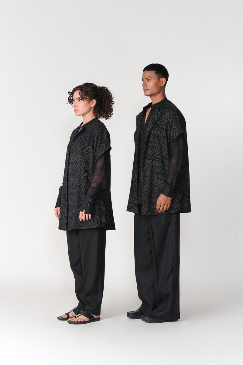 Short Drop Shoulder Overlay jacket/overlay by Turn Black in black for women in Singapore