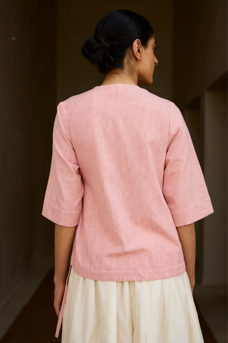 Cinta Handwoven Red Striped Tie Top cotton by The Summer House in red color for women in Singapore