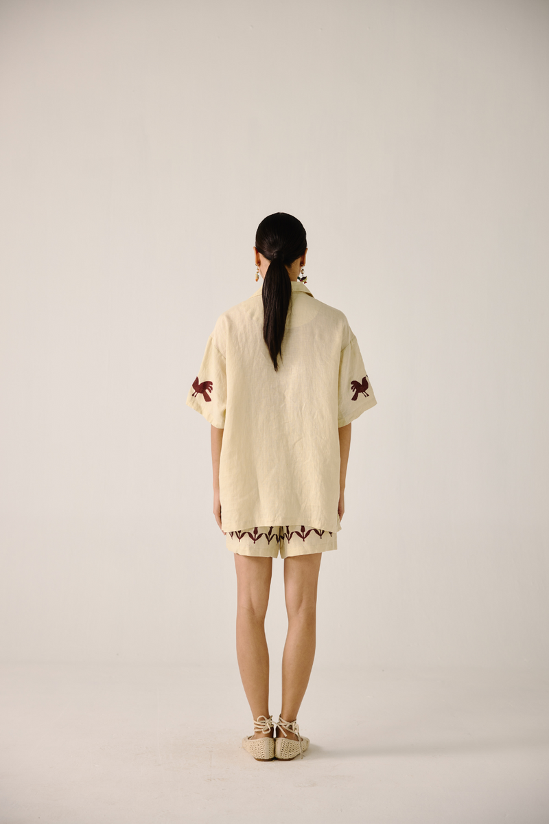 Unisex Set - Ivory Bird Applique linen by CORD in ivory for women in Singapore