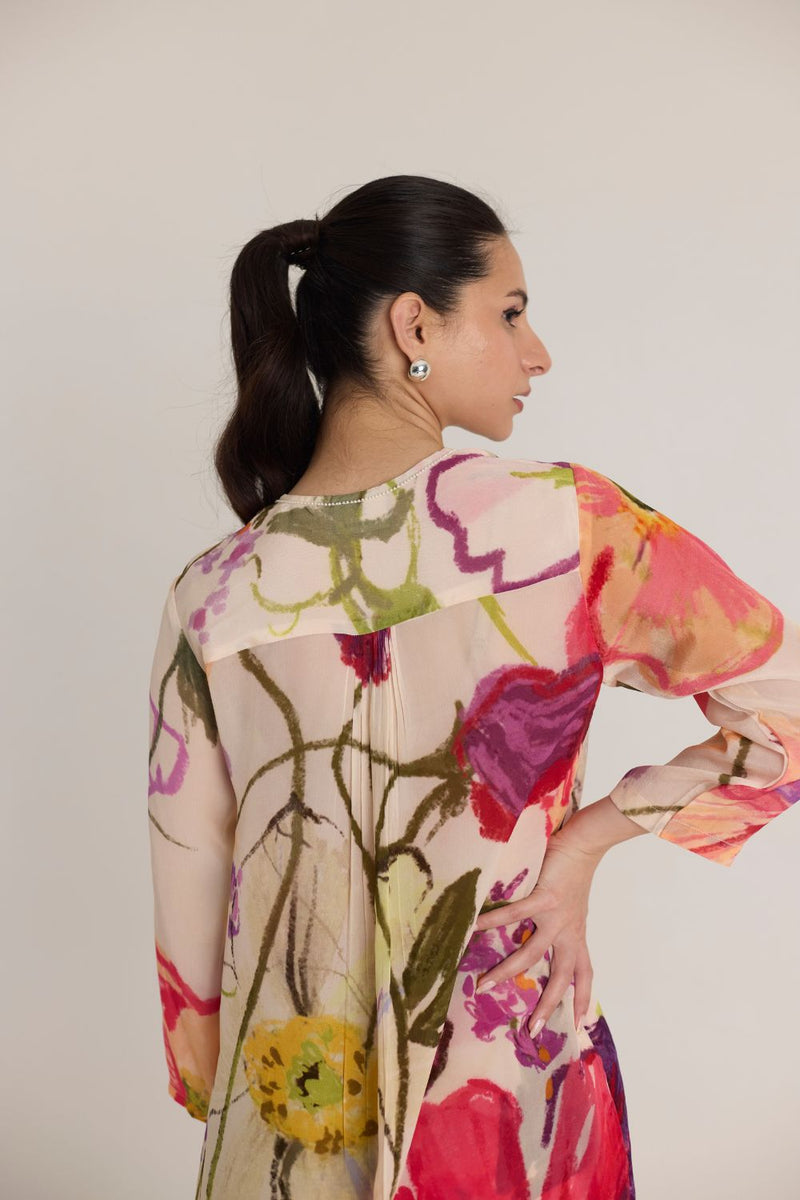 DOLLY WHITE CREPE LONG KURTA SET mul by Yam in multi color for women in Singapore