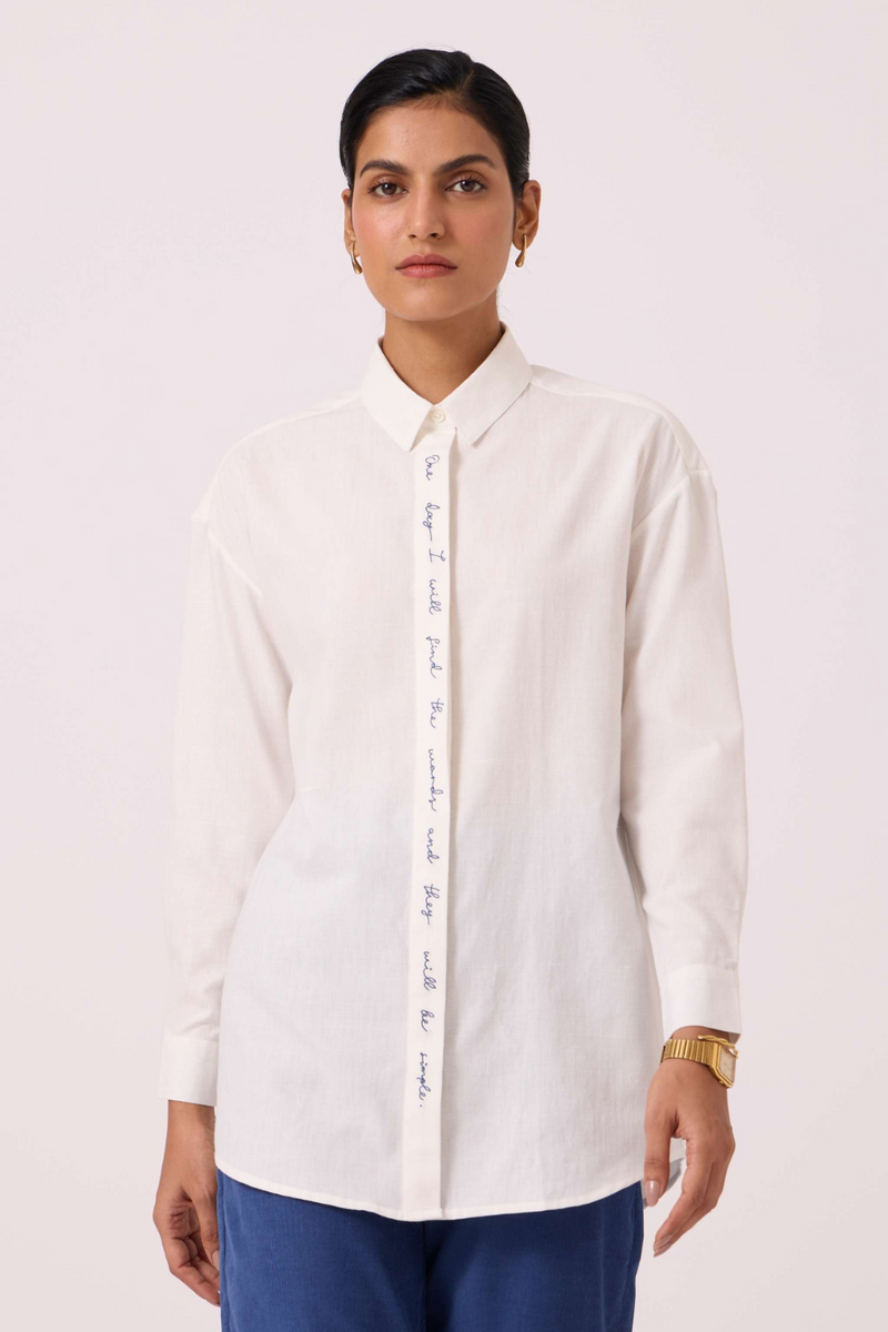 Kerouac Handwoven Embroidered Shirt cotton by The Summer House in white color for women in Singapore