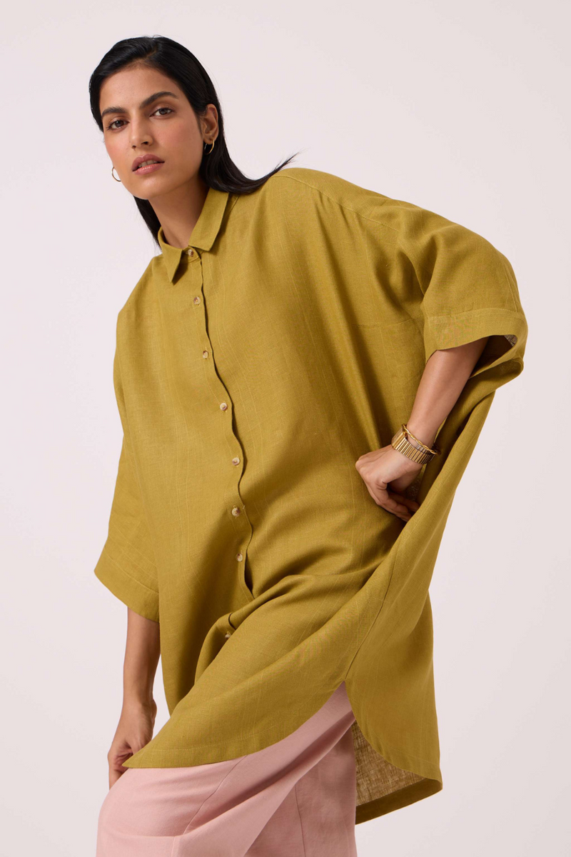 Perico Olive Linen Shirt linen by The Summer House in olive color for women in Singapore