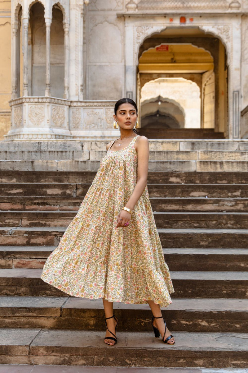 Margarita Dress  - Printed Cotton Tiered Midi Dress