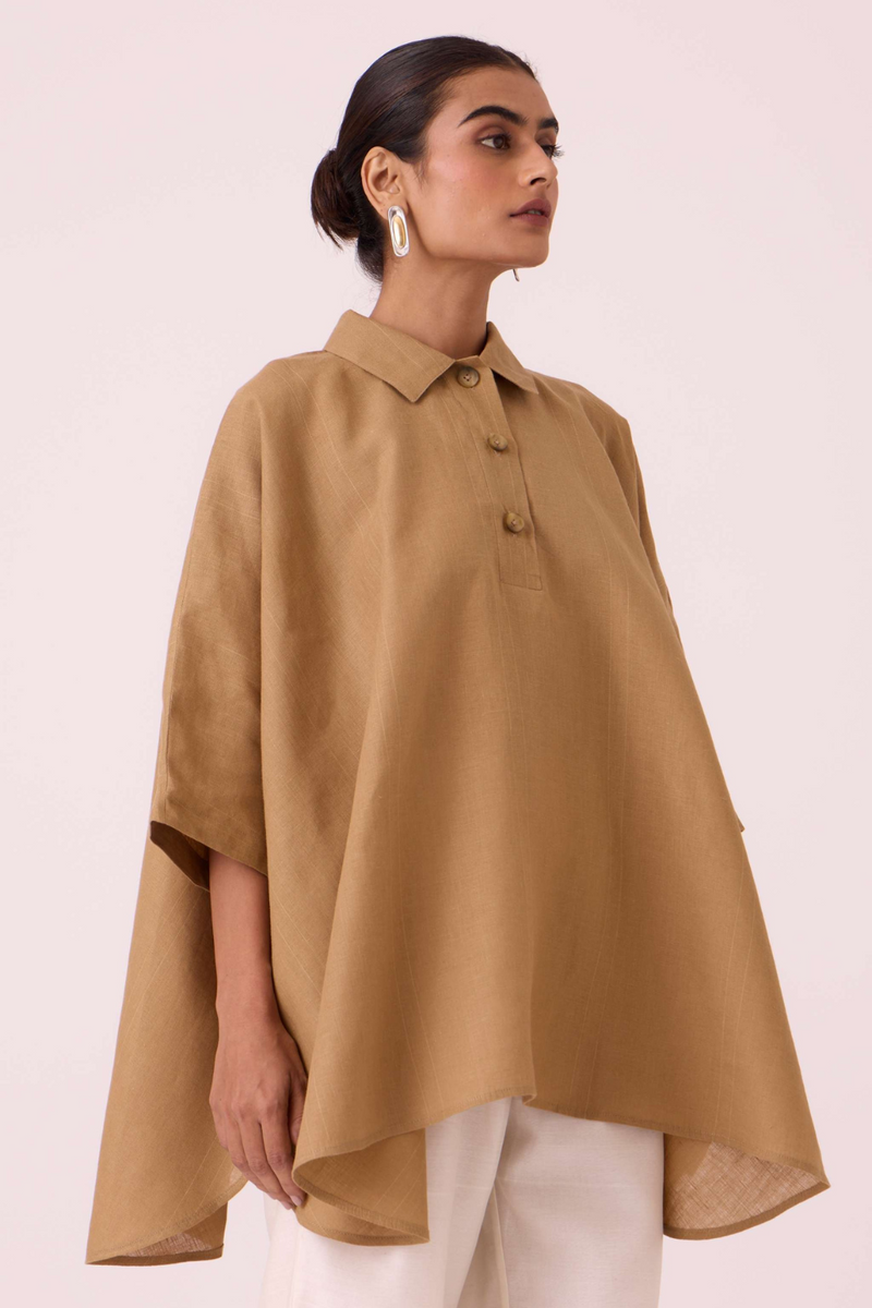 Liberty Tan Linen Cape Top linen by The Summer House for women in Singapore