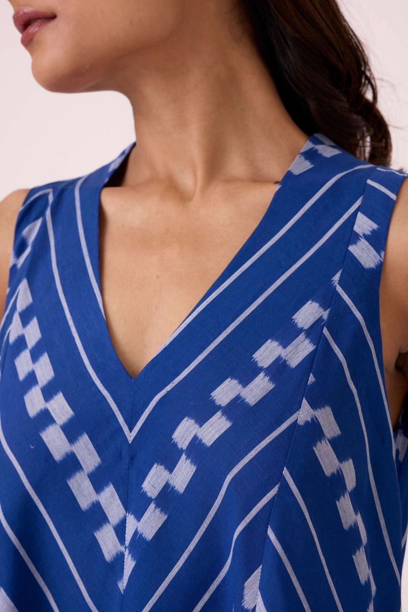 Nikol Blue Striped Ikat Dress cotton by The Summer House for women in Singapore