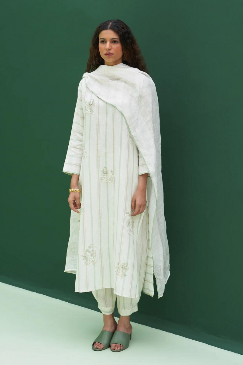 Eiko Striped Linen Kurta Set
- Mint linen by Manan in mint color for women in Singapore