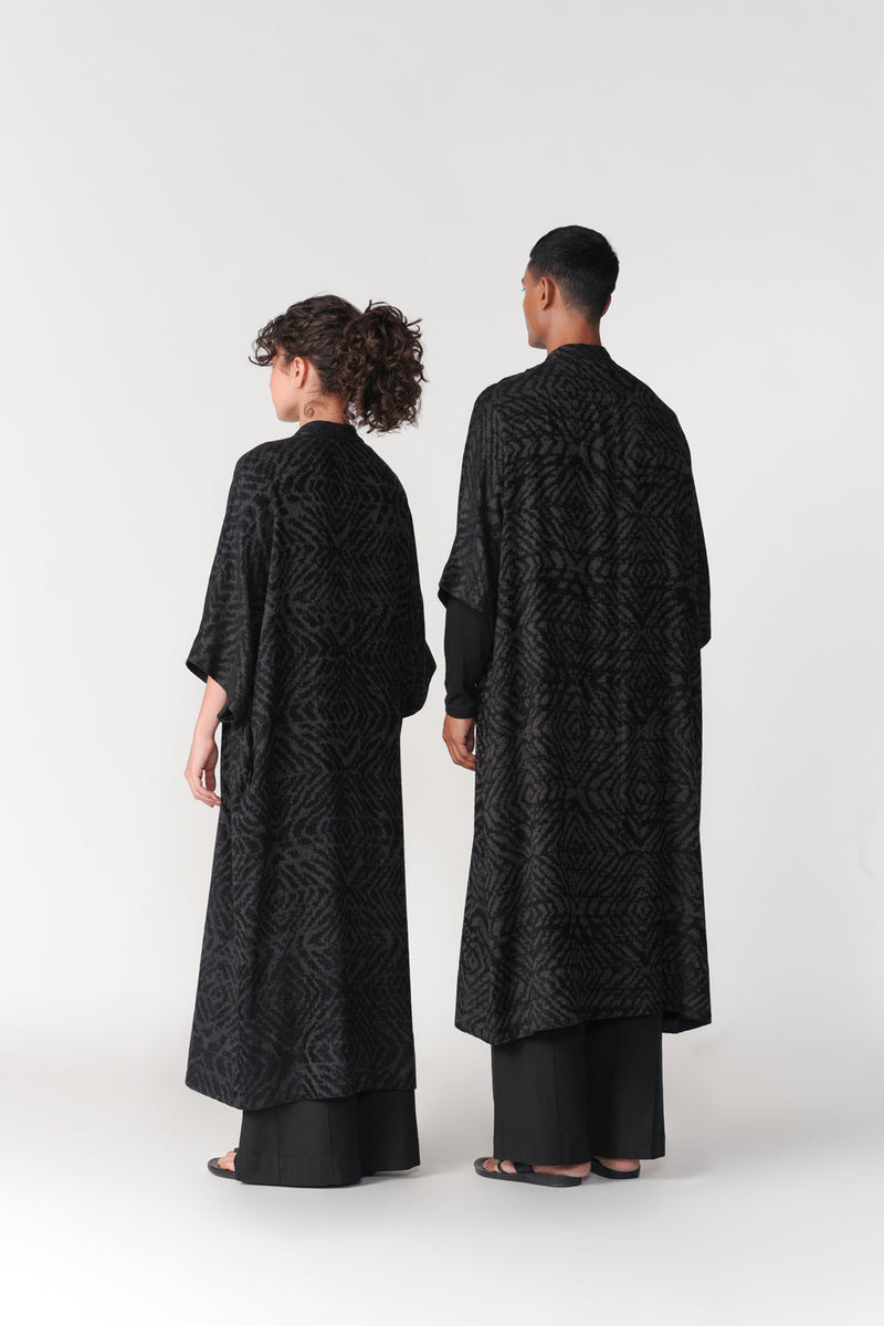Jacquard Kimono Sleeve Overlay viscose cotton jacket/overlay by Turn Black in black for women in Singapore
