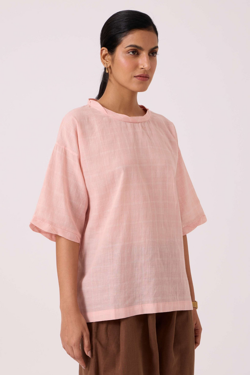 Laurie Pink Handwoven Top cotton by The Summer House in blue color for women in Singapore