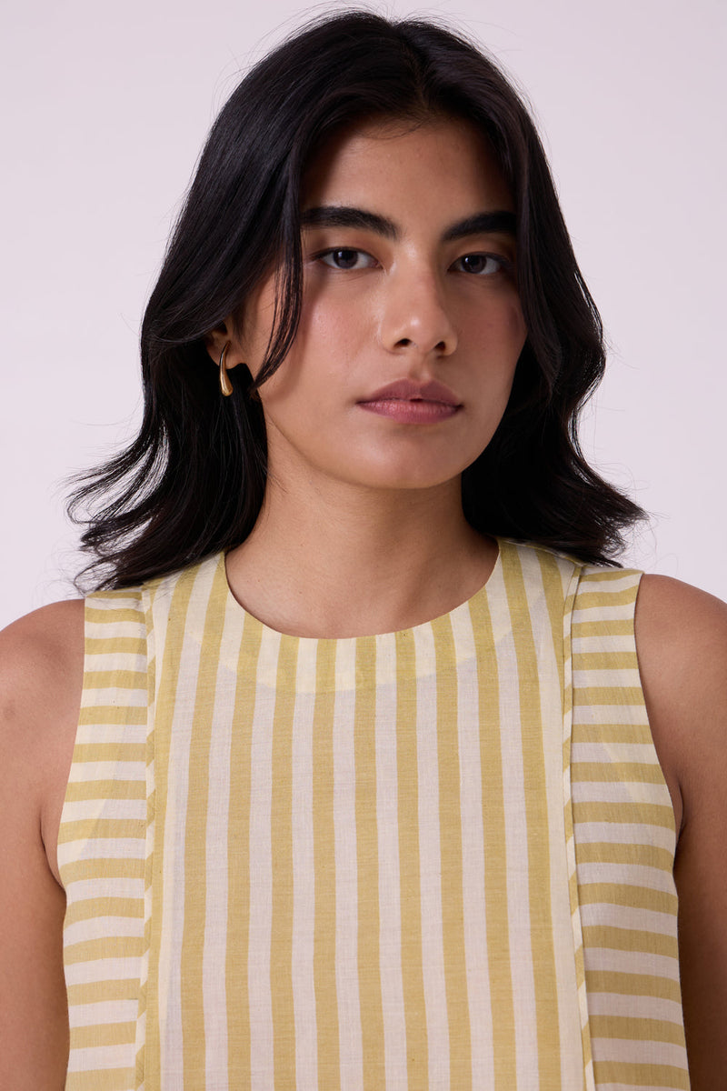 Asahi Yellow Striped Handwoven Tent top handwoven cotton top/shirt by The Summer House in yellow for women in Singapore