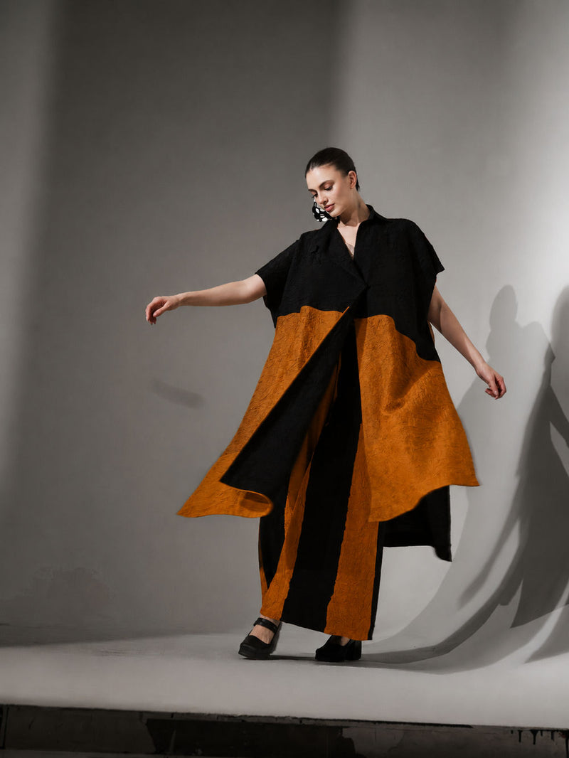 Union Pants-Black + Ochre crushed silk pant/trouser by Stoique in black, ochre for women in Singapore
