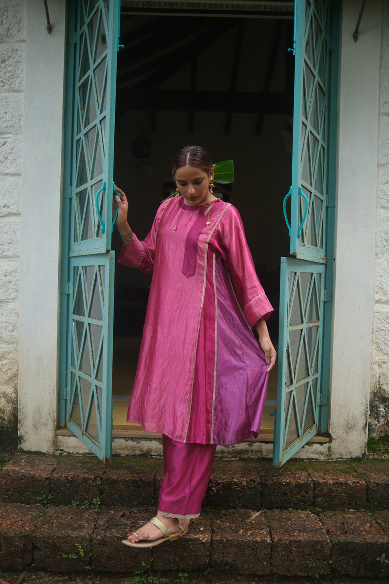 Bela Kurta Set dupion, chanderi silk kurta/kurta set by Myoho in pink for women in Singapore
