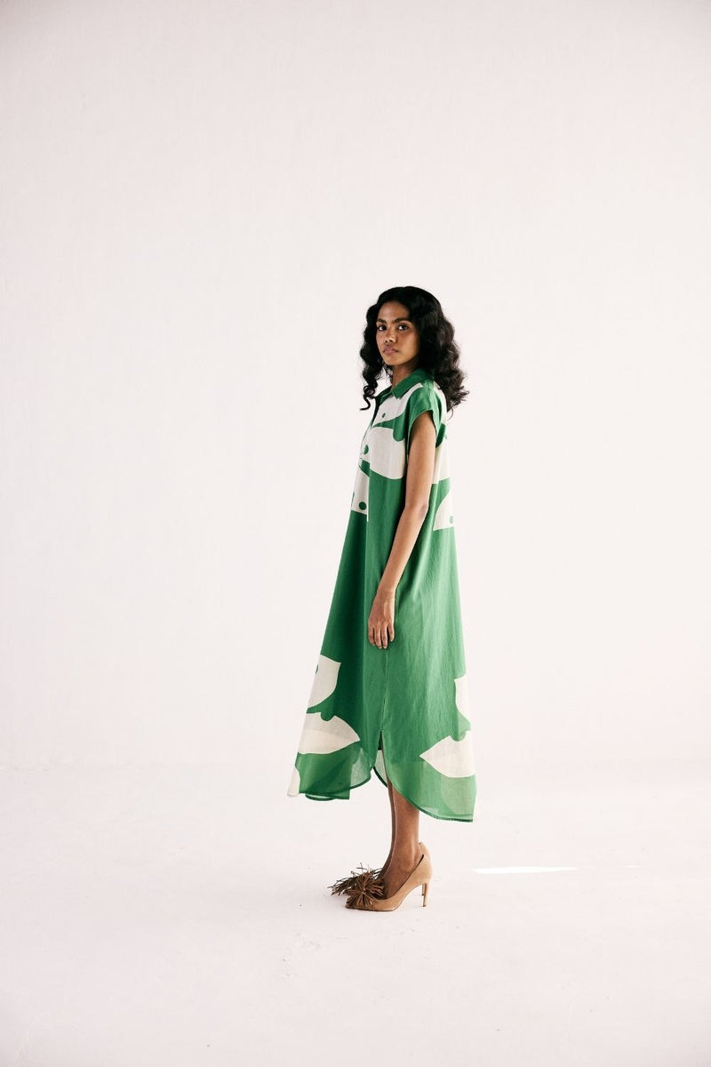 MAPLE LEAF SHIRT DRESS cotton by Khara Kapas in green for women in Singapore
