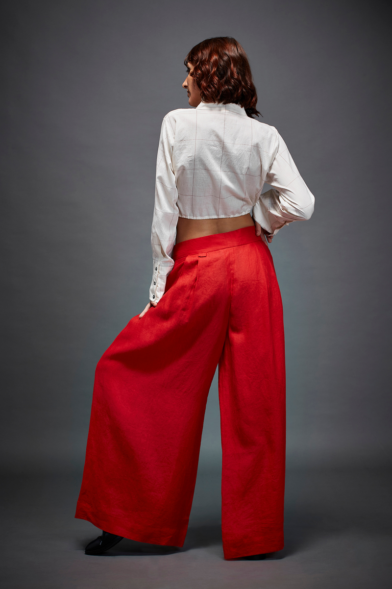 LIZ TROUSER linen by Chola in red color for women in Singapore