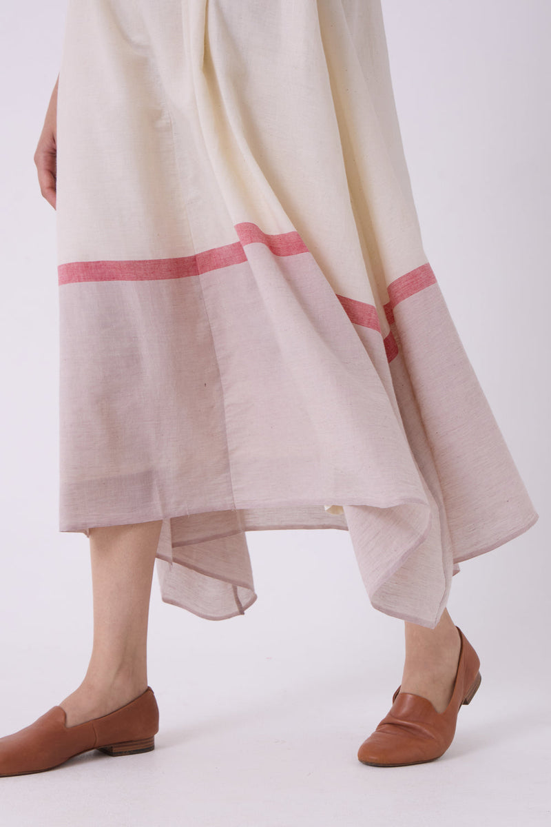 Jane Ecru Colourblocked Handwoven Dress handwoven cotton dress by The Summer House in off white for women in Singapore