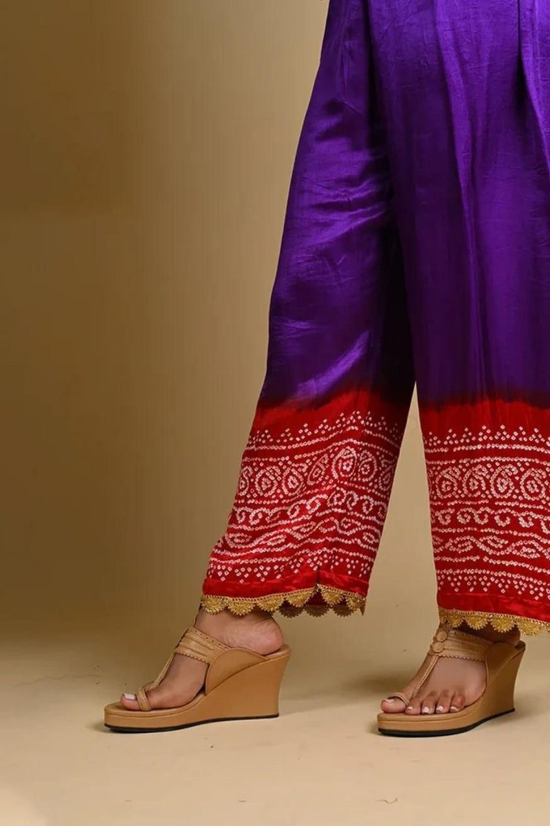 BANDHANI PANTS-PURPLE AND RED silk by Dyelogue in multi color for women in Singapore