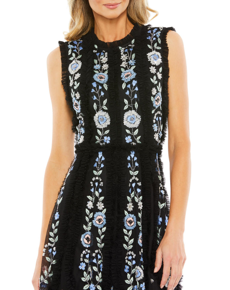 MD-9135 Embroidered Short Dress-Black by Mac Duggal in black color for women in Singapore