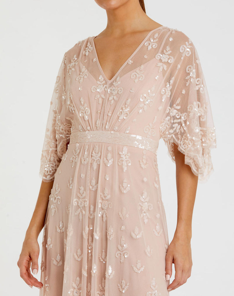9144-Embelllished Bateau Cap Sleeve Column Gown by Mac Duggal in pink color for women in Singapore