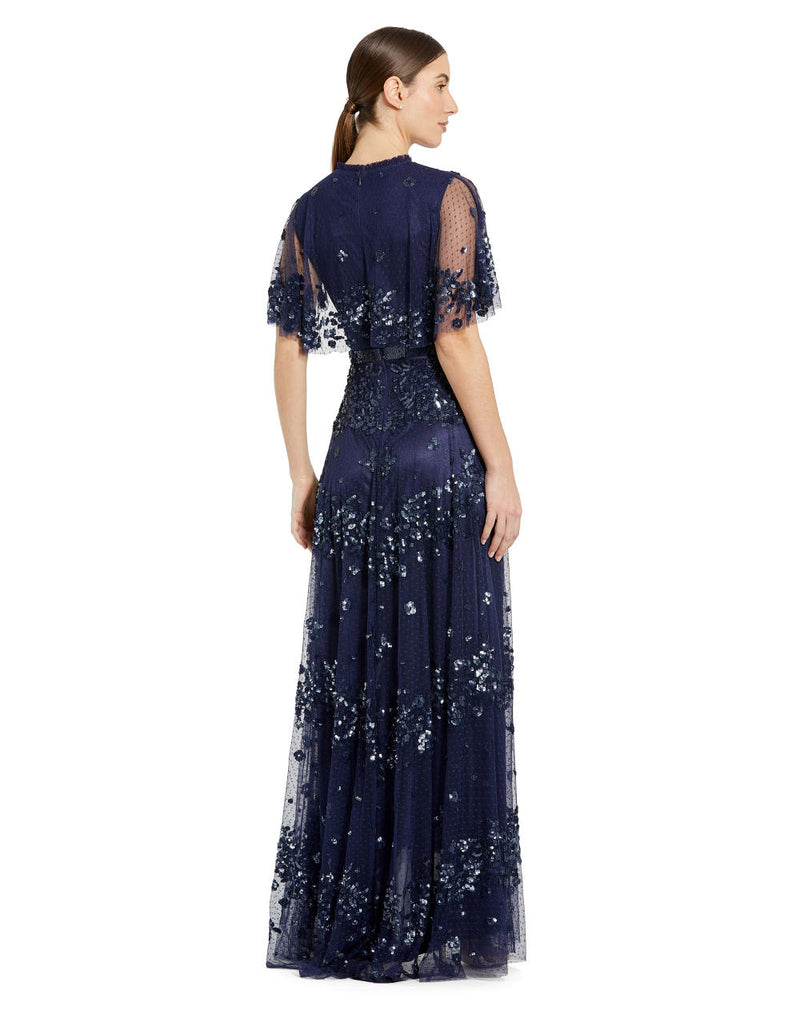 MD-9192 Veil Long Gown-Blue by Mac Duggal in blue color for women in Singapore