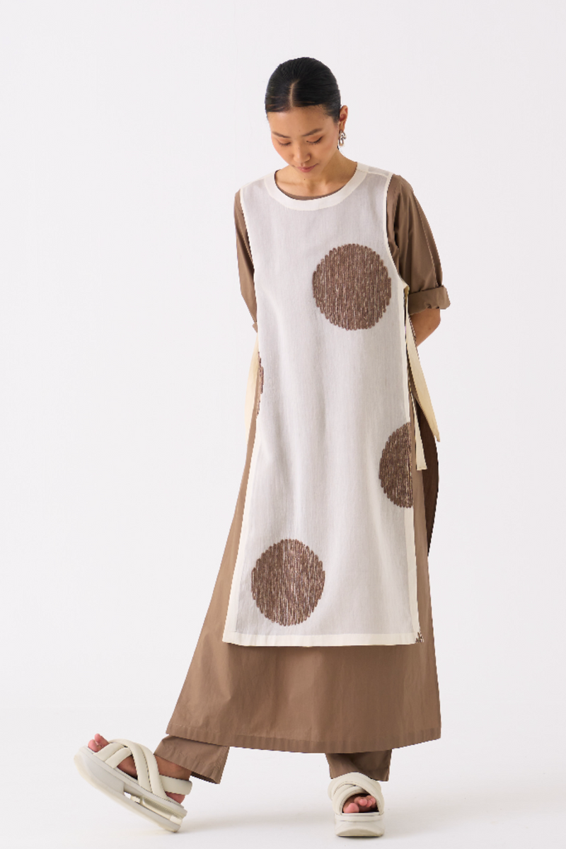 SIDE TIE OVERLAY TUNIC CO-ORD 
(SET OF 2)-IVORY & CEDAR poplin by THREE for women in Singapore