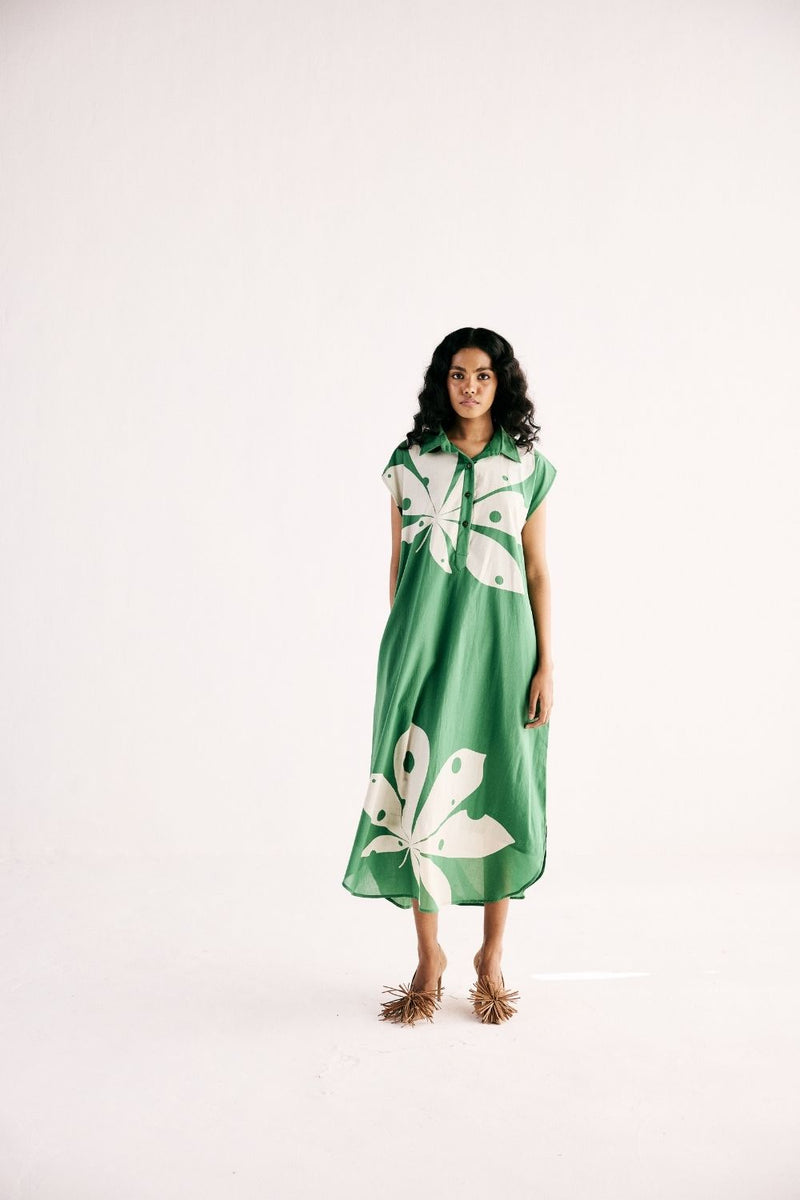 MAPLE LEAF SHIRT DRESS cotton by Khara Kapas in green for women in Singapore