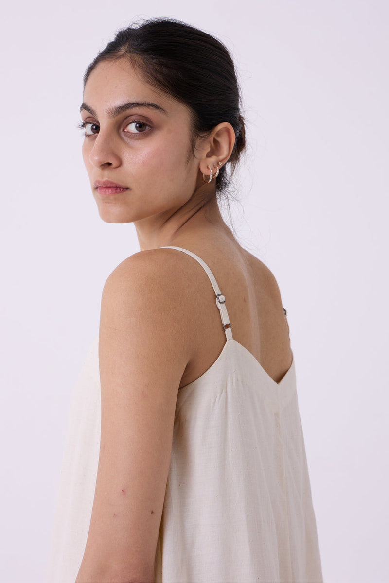 Jane Ecru Colourblocked Handwoven Dress handwoven cotton dress by The Summer House in off white for women in Singapore