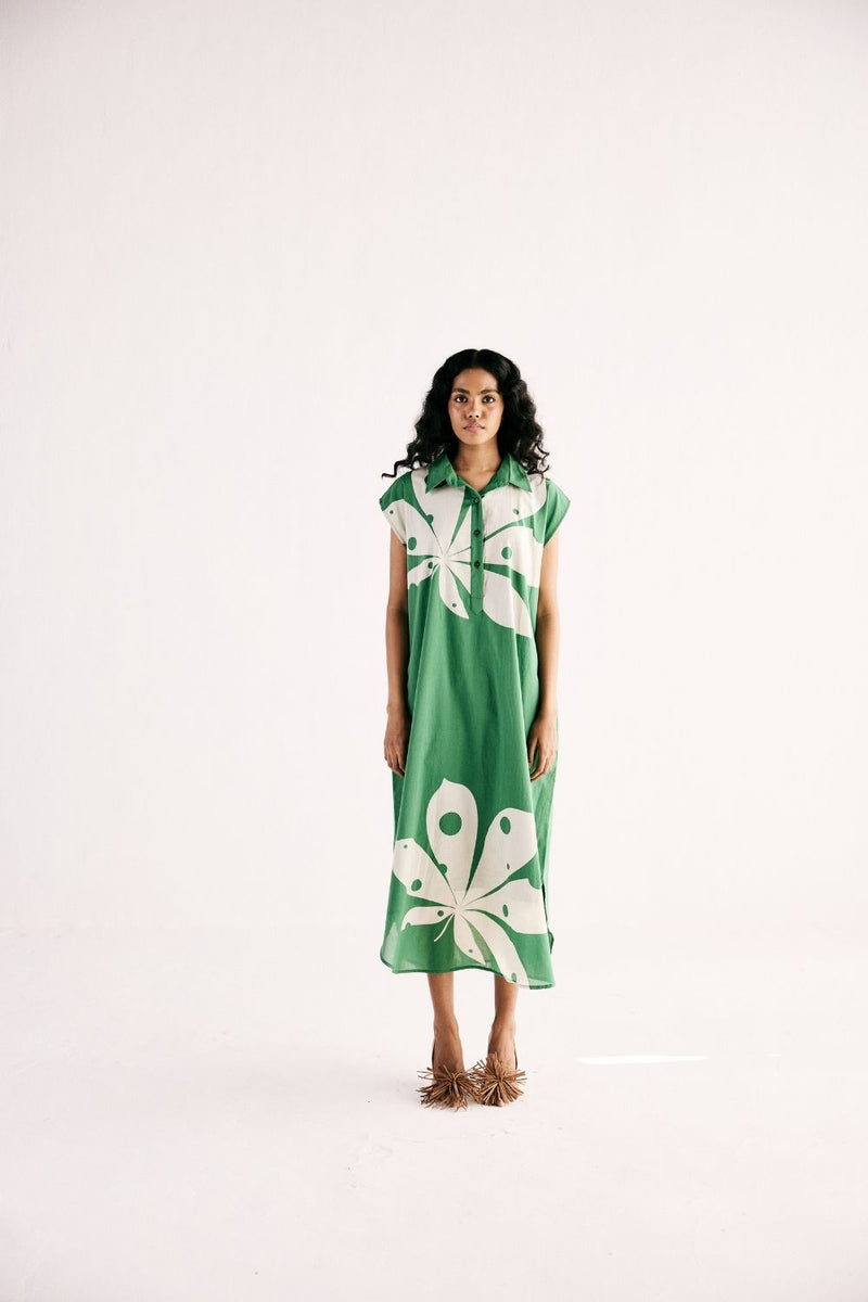 MAPLE LEAF SHIRT DRESS cotton by Khara Kapas in green for women in Singapore