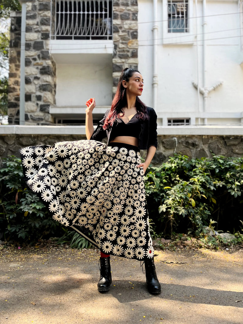 Guldasta Skirt cotton by Ka-Sha in black color for women in Singapore