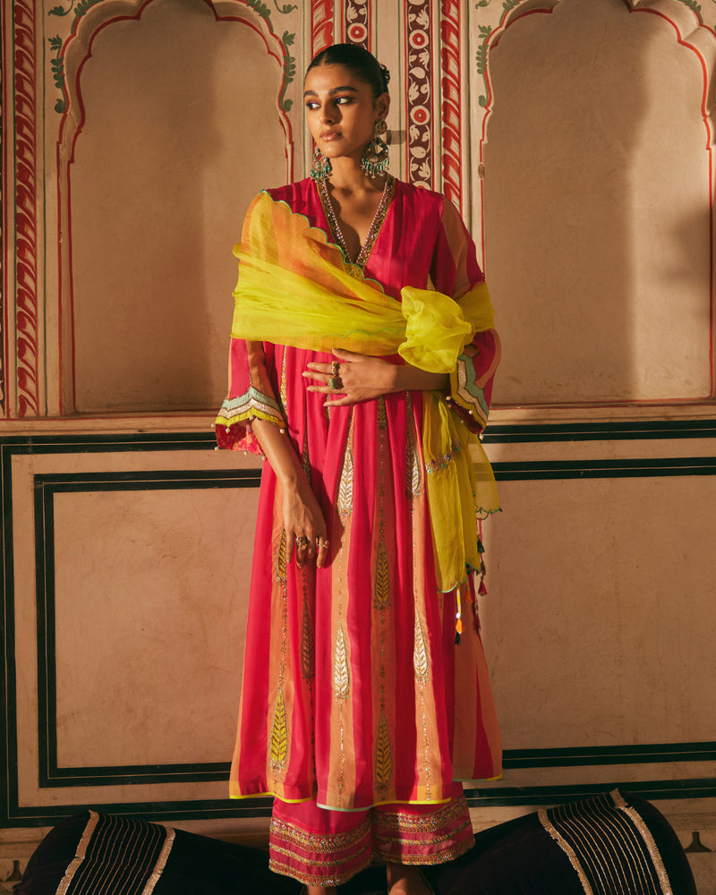 Khel Pink And Nude Pintuck Kurta Set mul by Rajiramniq in multi color for women in Singapore