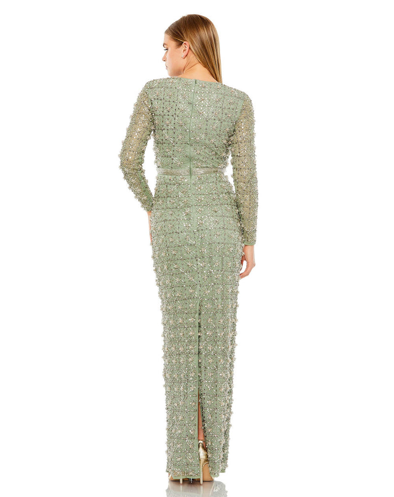 MD-93827 Fitted Long Dress-Green by Mac Duggal in green color for women in Singapore