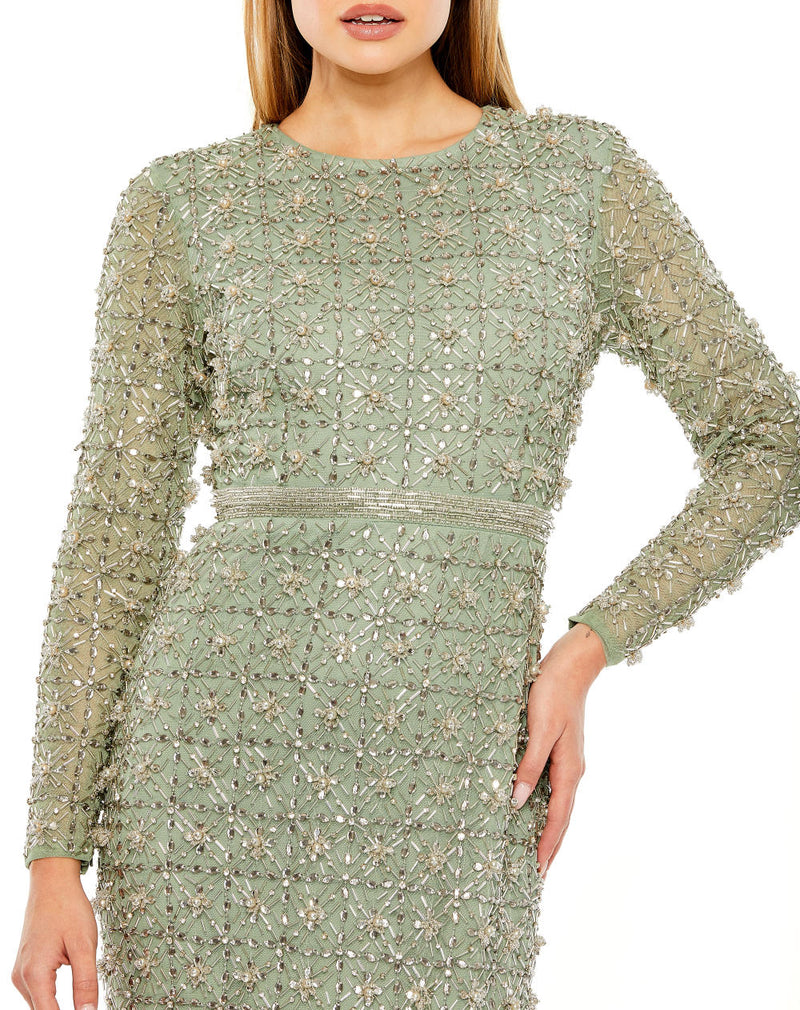 MD-93827 Fitted Long Dress-Green by Mac Duggal in green color for women in Singapore