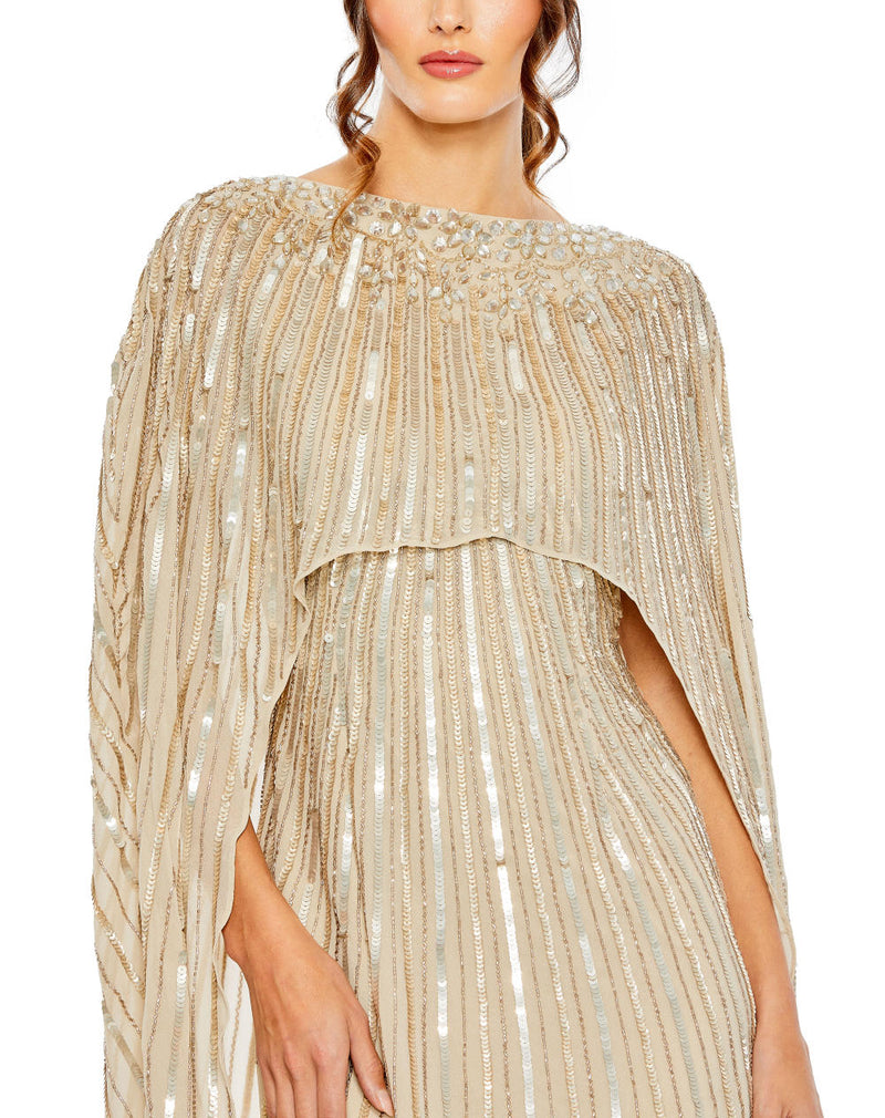 MD-93869 Cape Gown-Beige by Mac Duggal in beige color for women in Singapore