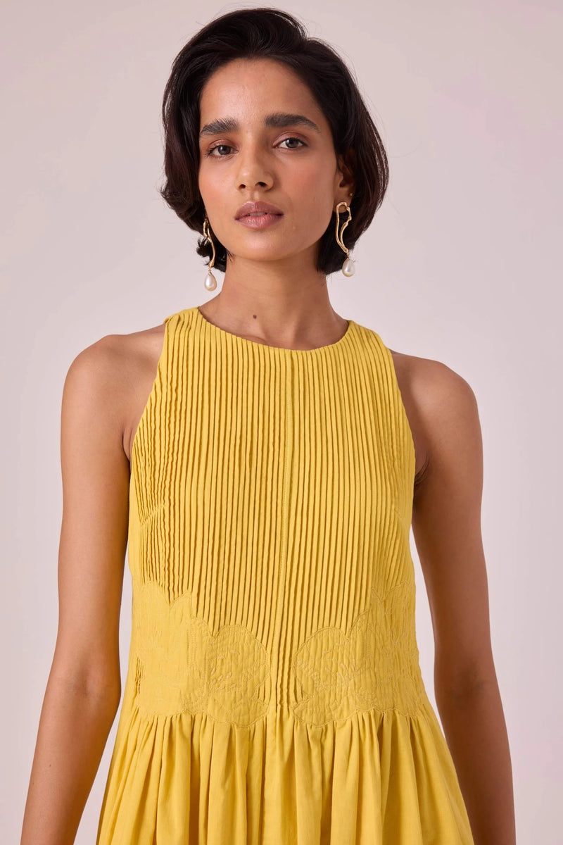 TSHMPOP26-27 Amani yellow embroidered dress-Size XS