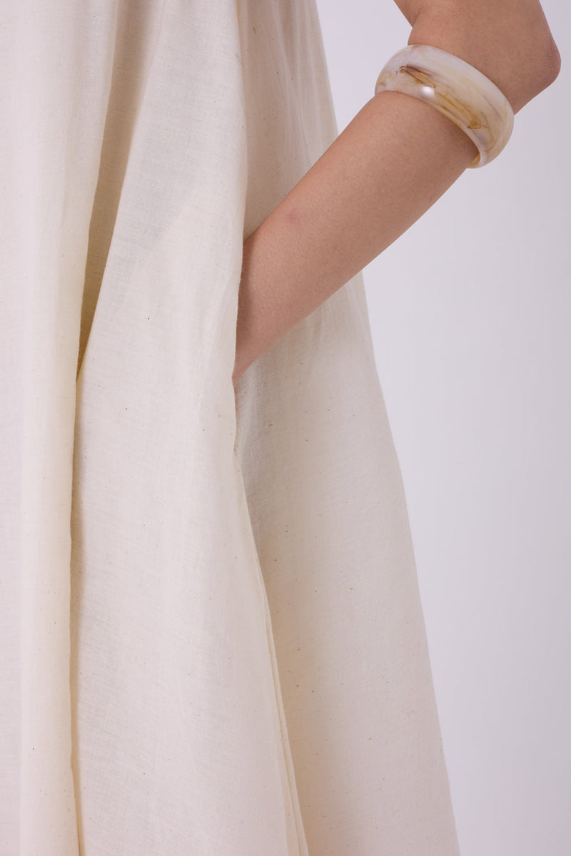 Jane Ecru Colourblocked Handwoven Dress handwoven cotton dress by The Summer House in off white for women in Singapore
