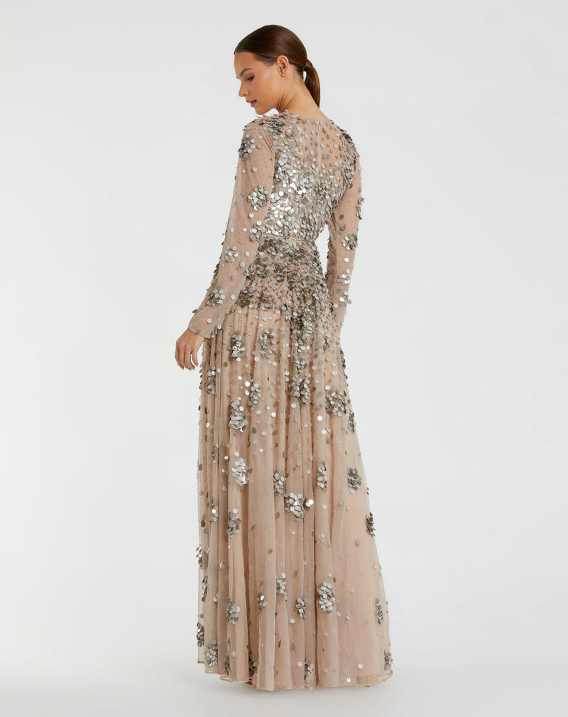 94189-Longlseeve Mesh Embellished A Line Gown by Mac Duggal for women in Singapore