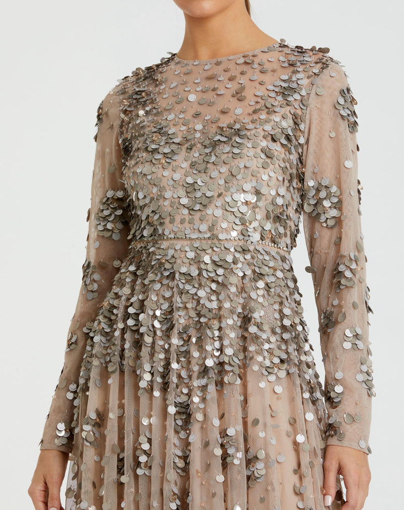 94189-Longlseeve Mesh Embellished A Line Gown by Mac Duggal for women in Singapore