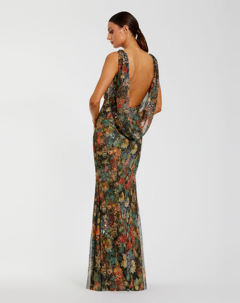 94263-Multicolor Floral Embellished Column Gown mul by Mac Duggal in multi color for women in Singapore