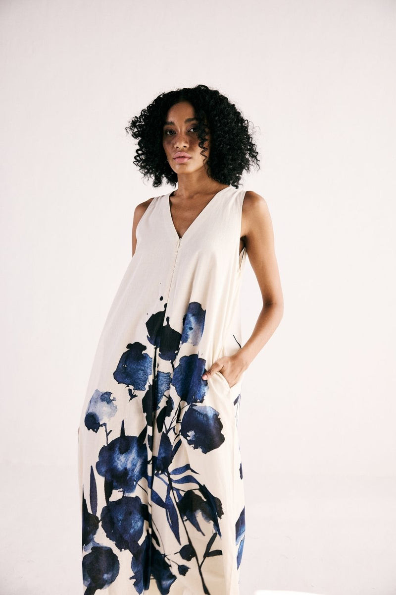 CELESTIAL INK JUMPSUIT cotton by Khara Kapas in white for women in Singapore