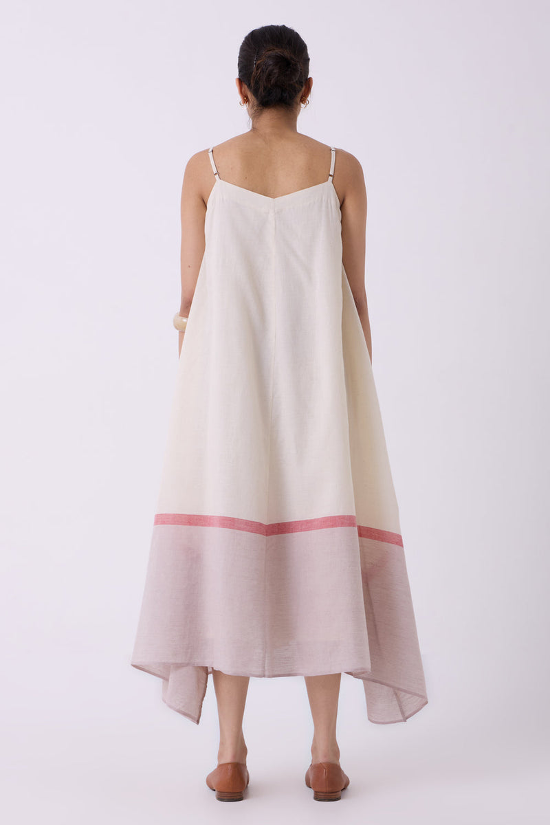 Jane Ecru Colourblocked Handwoven Dress handwoven cotton dress by The Summer House in off white for women in Singapore